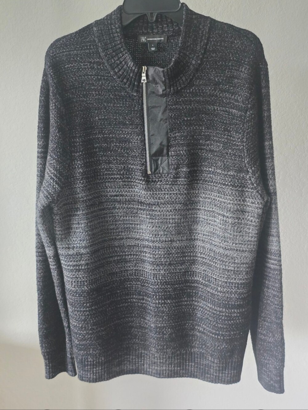 INC International Concepts Black Marled 1/4 Zip Knit Sweater Sz L Pullover Women